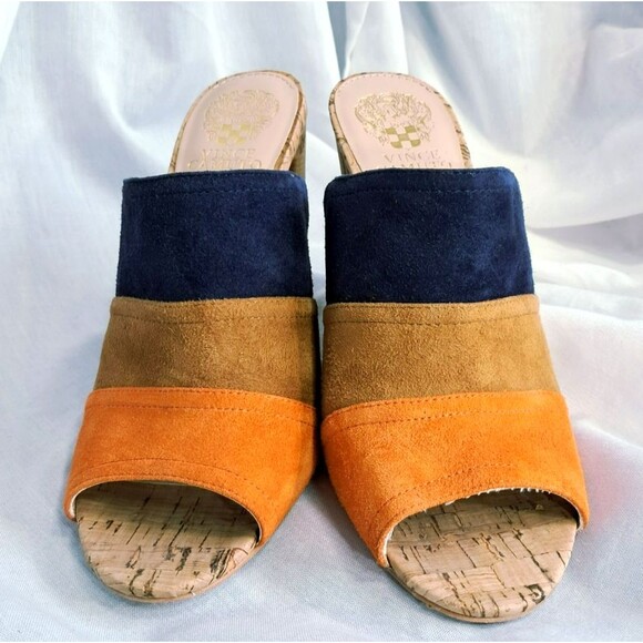 Vince Camuto Vella Color Block Suede Slide Mule Cork Heel Slip On Size 9 - Picture 6 of 12